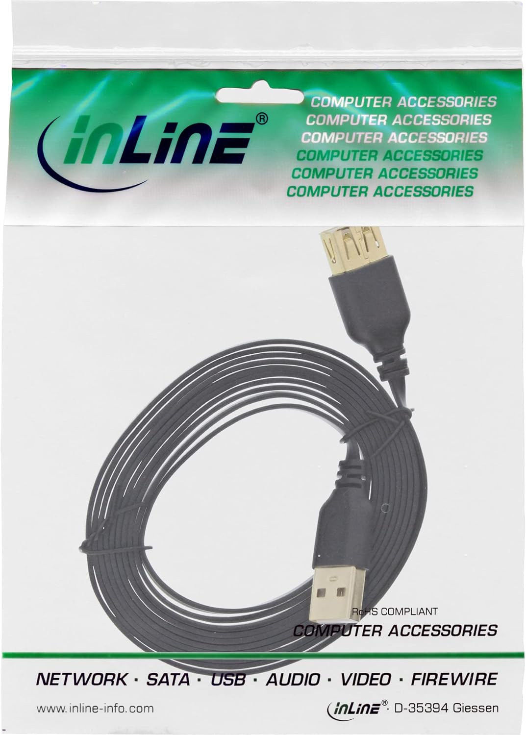 InLine 34650 °F 0.5 m USB A USB B Black USB Cable – USB (Cables 0.5 m; USB A; USB A; Male/Female, Black, Gold)