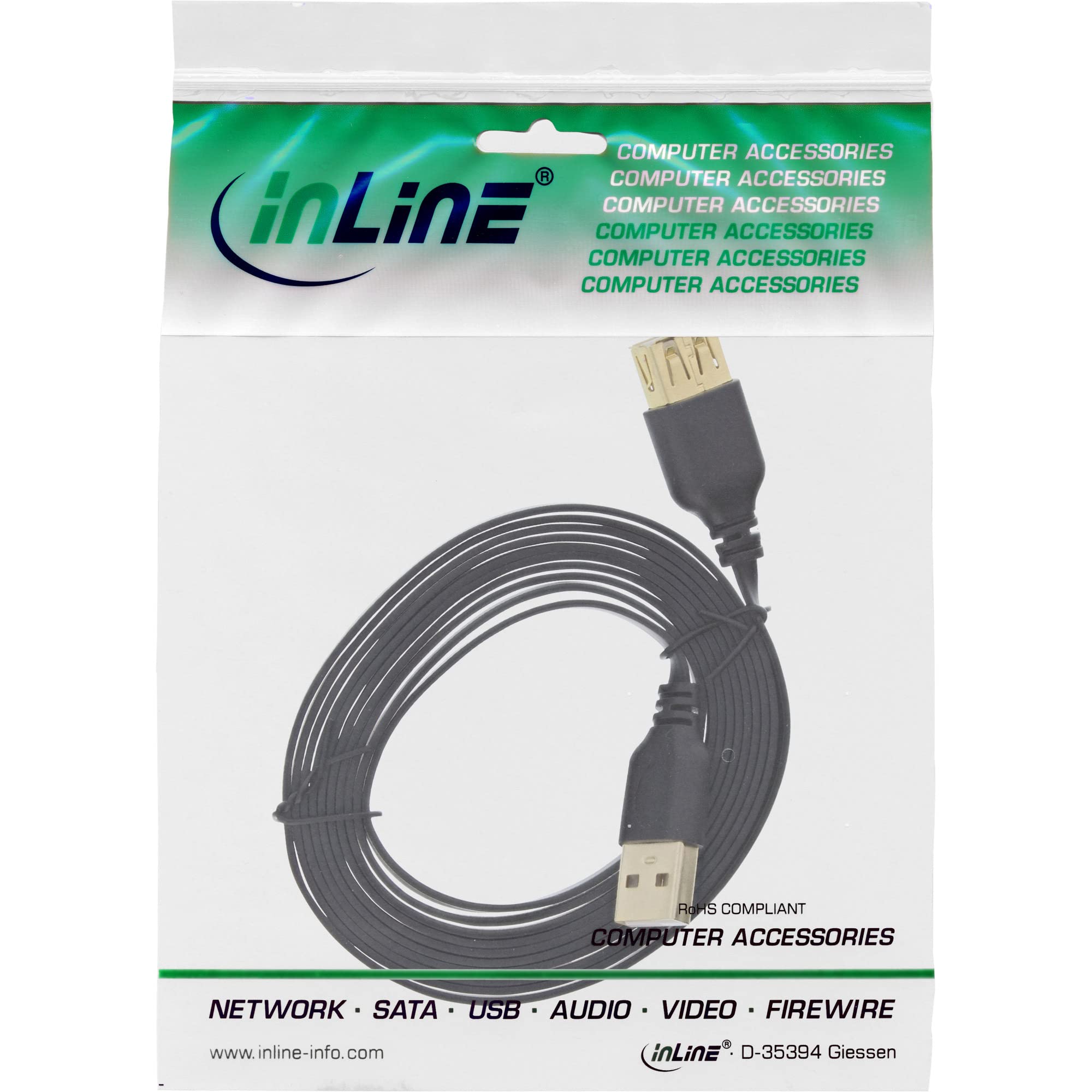 cavi e adattatori • cavi • cavi usb • 34620F_inline cavo usb 20 piatto prolunga type a maschio femmina nero pin dorati 2m