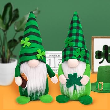 St Patricks Day Gnomes Decorations, 2 Pack Gnomes Plush Lucky Green Shamrock Home Table Decor Ornaments for Irish Saint Patricks Day