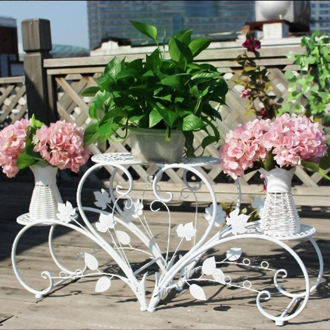 UNHO Scaffale per Piante in Ferro battuto, portavasi da Balcone Porta Piante da Interno Bianco con 4 Ripiani portavasi da Esterno in Ferro espositore vasi per terrazza Giardino Patio 93x40x23 cm