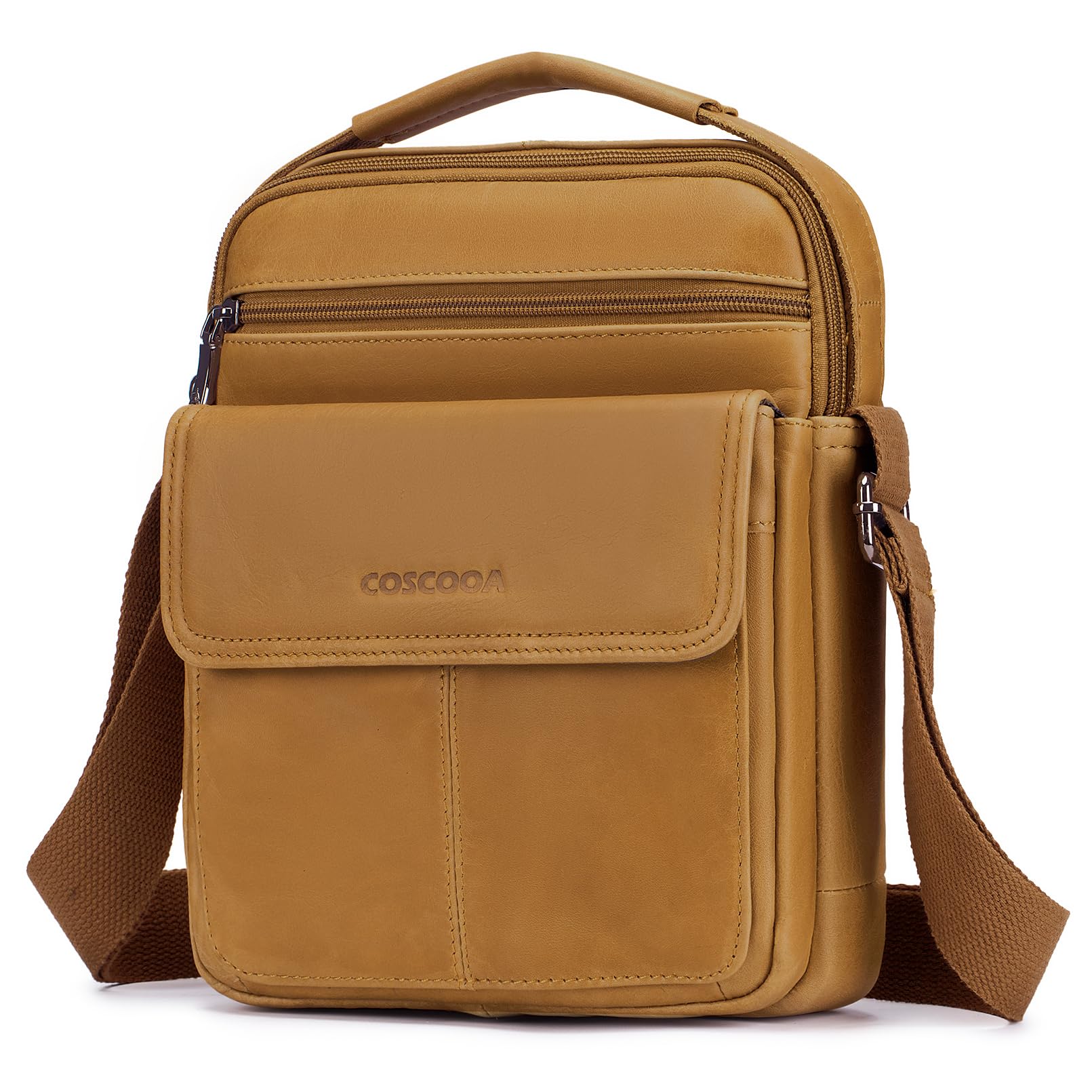 Men's Leather Crossbody Shoulder Bag - Messenger Satchel Travel Handbag