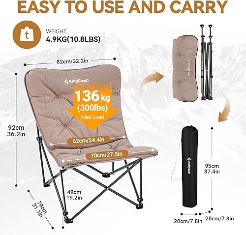 Miniatura 2 de KingCamp Comfy - Silla de mariposa plegable, con asientos acolchados y bolsa de transporte, para interiores y exteriores, silla de campamento para