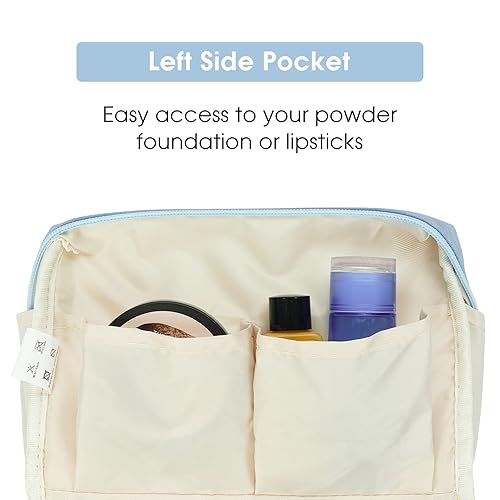 Miniatura 5 de Paquete de 2 bolsas de maquillaje de cuero vegano con cremallera, organizador de cosméticos de viaje para mujeres (grande (paquete de 2), azul cielo