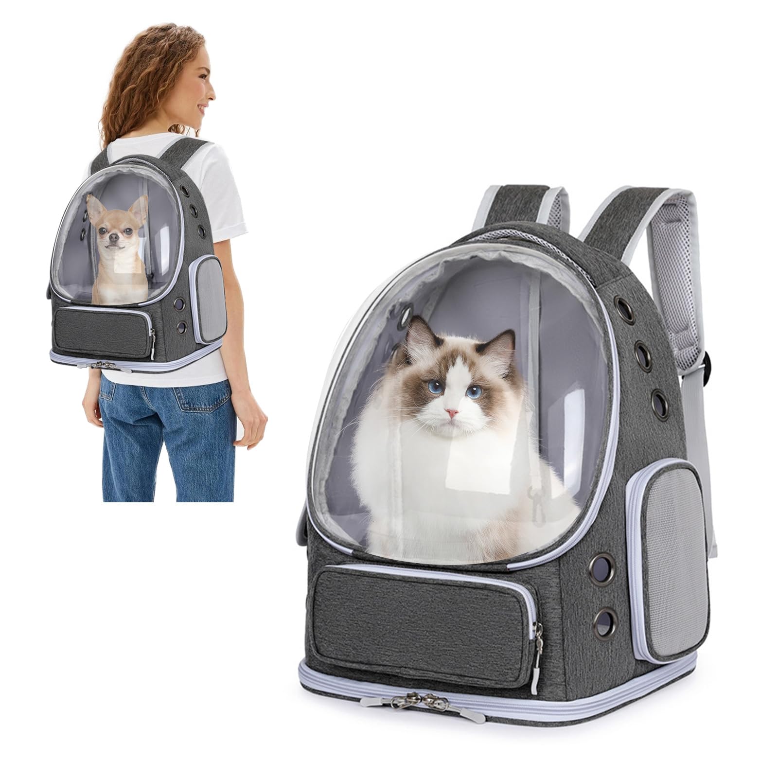 PETCUTE Mochila para Perros y Gatos,Aprobada por Las Aerolíneas,Mochila para Mascota con Cápsula Espacial, Mochila Transpirable para Gatos Perros con Almohadilla extraíble,para Viajes y Uso Diario