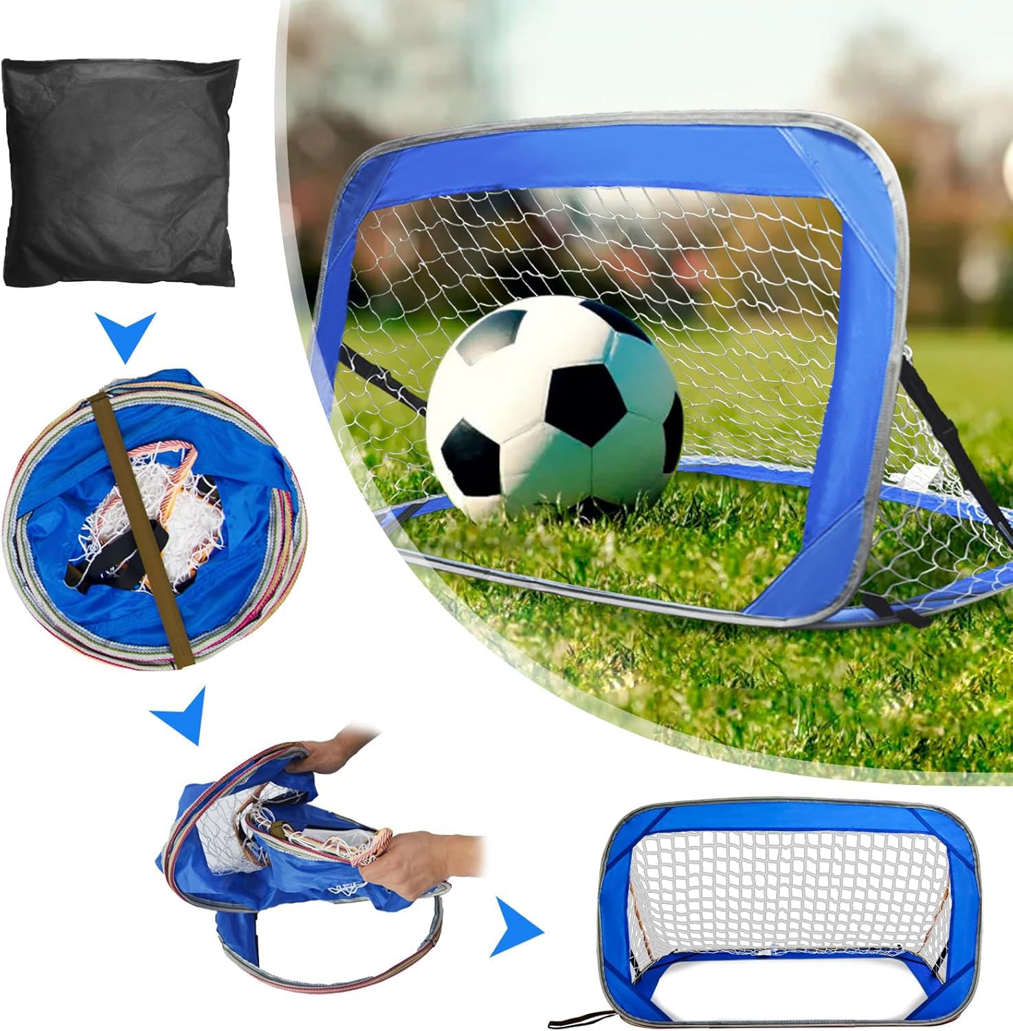 Porte da calcio pop-up portatili per il cortile, set da 2, mini reti da calcio per interni ed esterni, rete da allenamento pieghevole per porte da calcio con picchetti, borsa per il trasporto, gioch