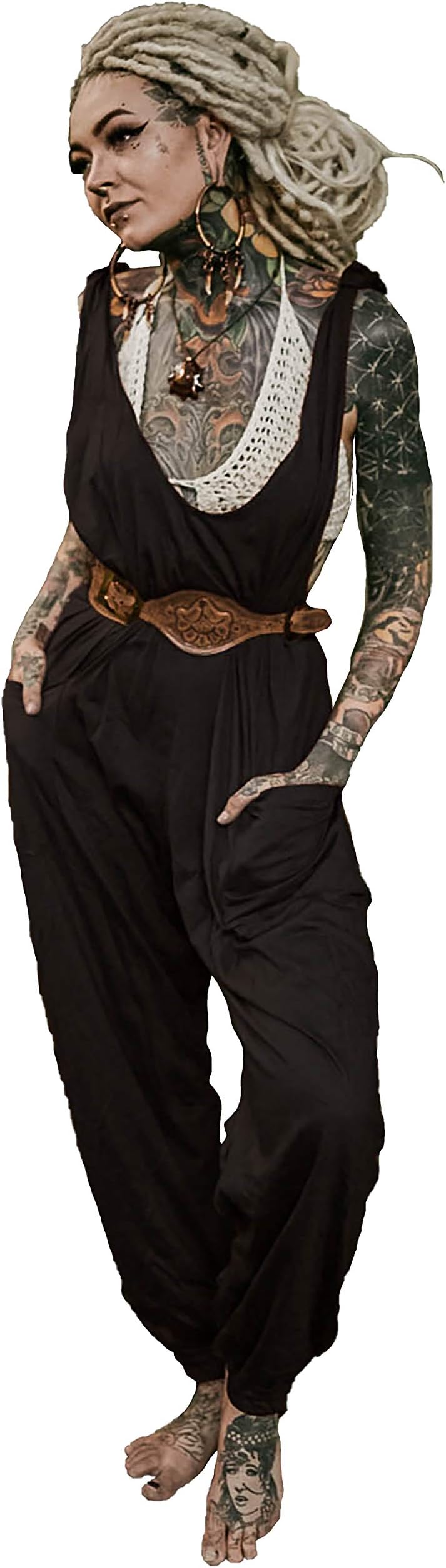 Women's Jumper Harem Jumpsuit with Pockets Sleevless Straps Summer Romper Black