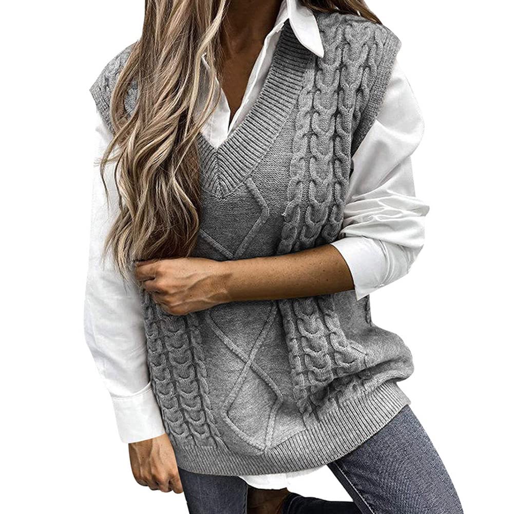 Gilet Sans Manches Femme En Tricot Coton - Col V, Coupe Décontractée, Printemps/hiver | Couleurs Kaki, Gris, Beige, Noir