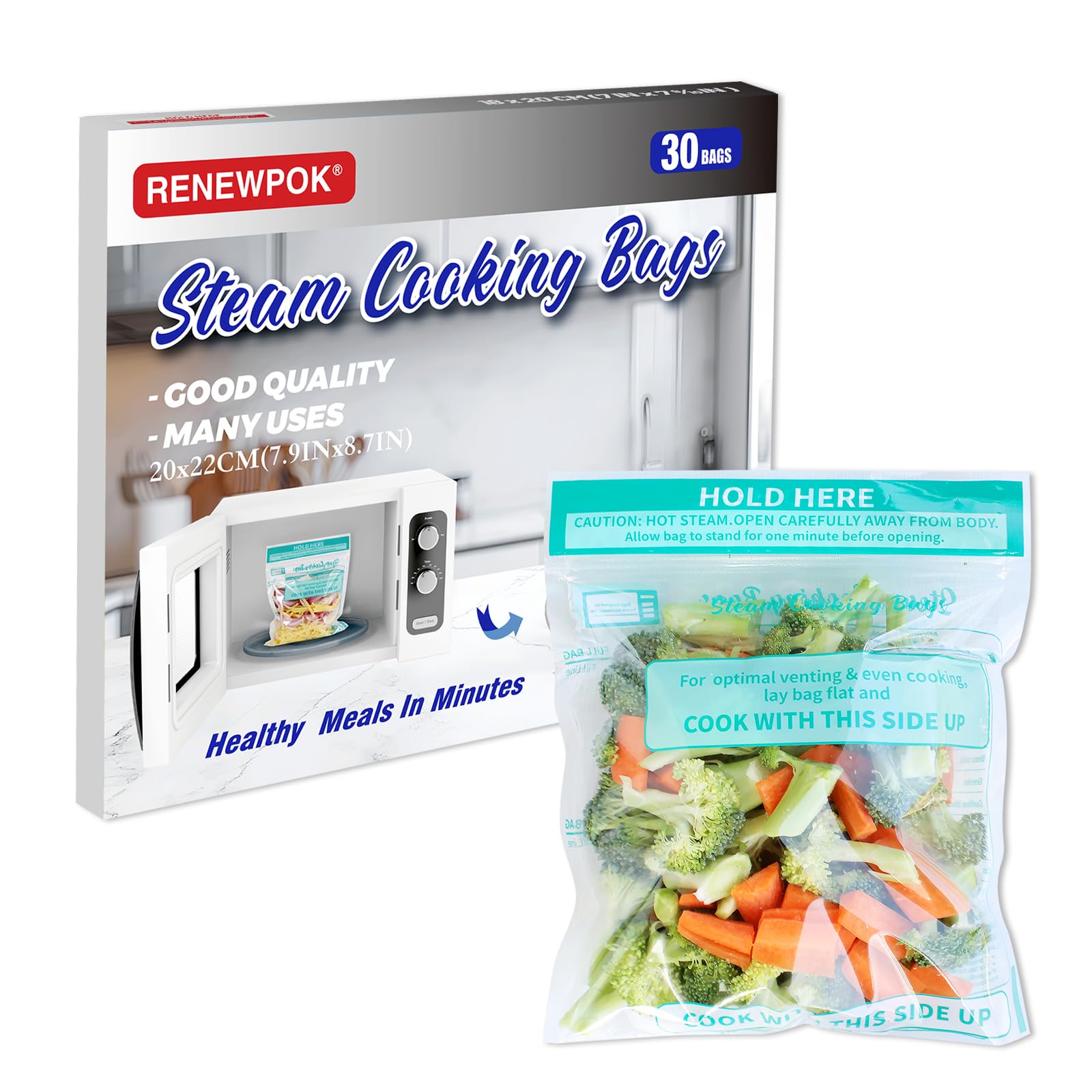 30×Microwave Steam Bags | Cooking Steamer Bags for Vegetables,Potatoes and Meat (L-20×22cm)