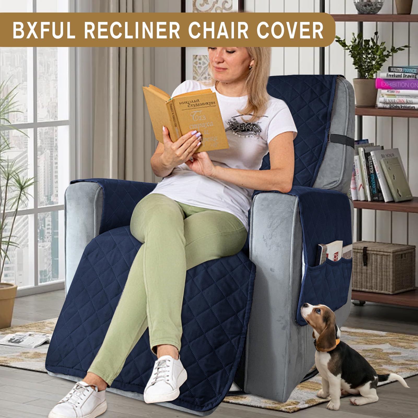 BXFUL Waterproof Recliner Chair Cover with Pockets, Elastic Strap - Image 4