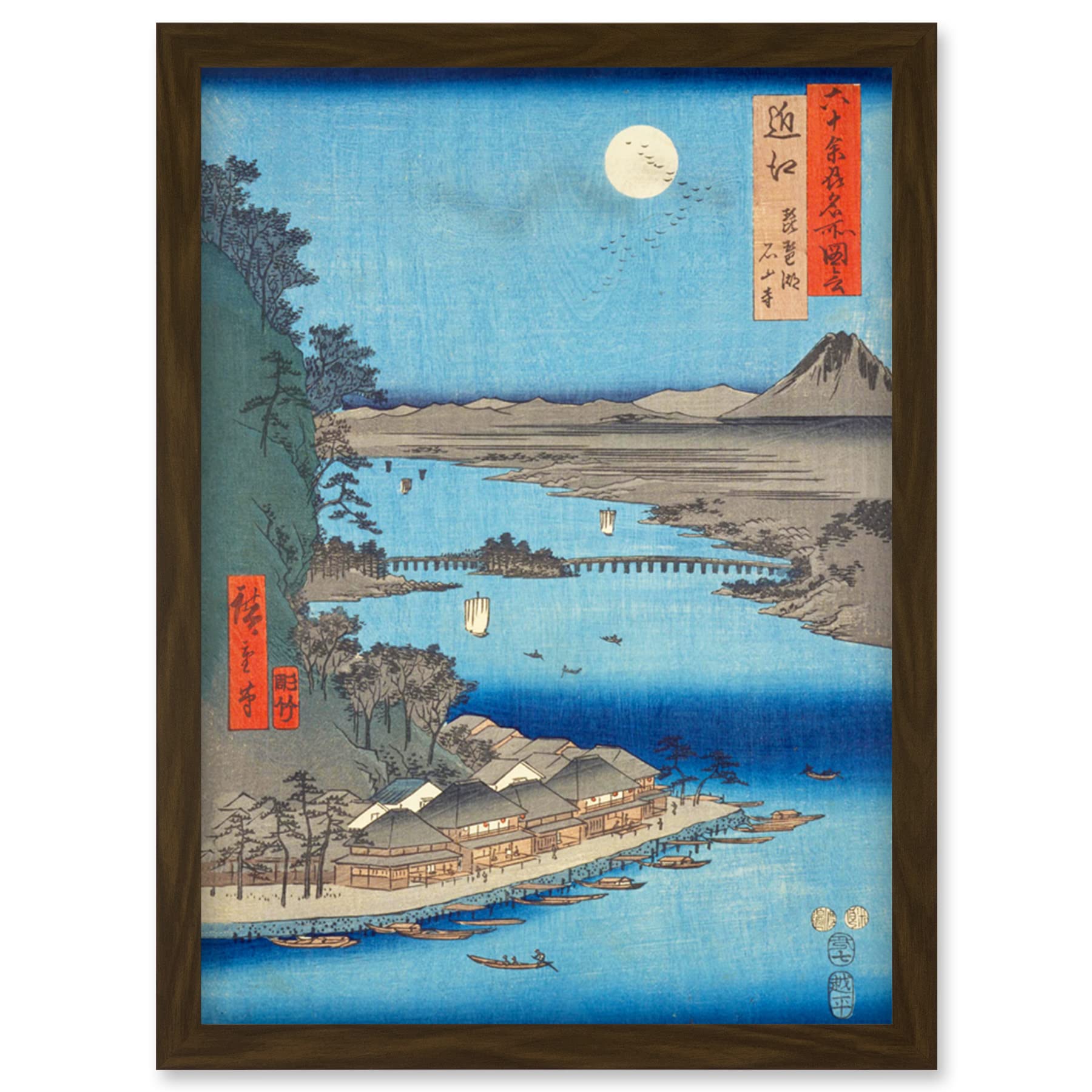 Utagawa Hiroshige Woodblock Artwork - Lake Biwa, Ishiyama Temple - Framed Wall Art Print A4