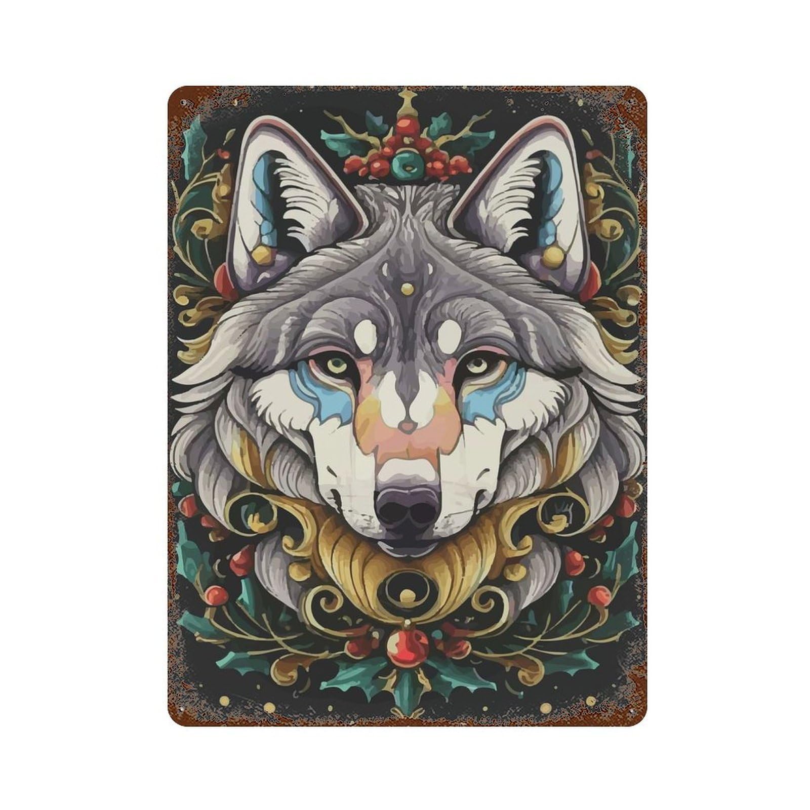 Wolf Majesty Rusty Metal Tin Sign 15.7"x11.8", Old School Wall Decor for Garage, Pub Or Kitchen