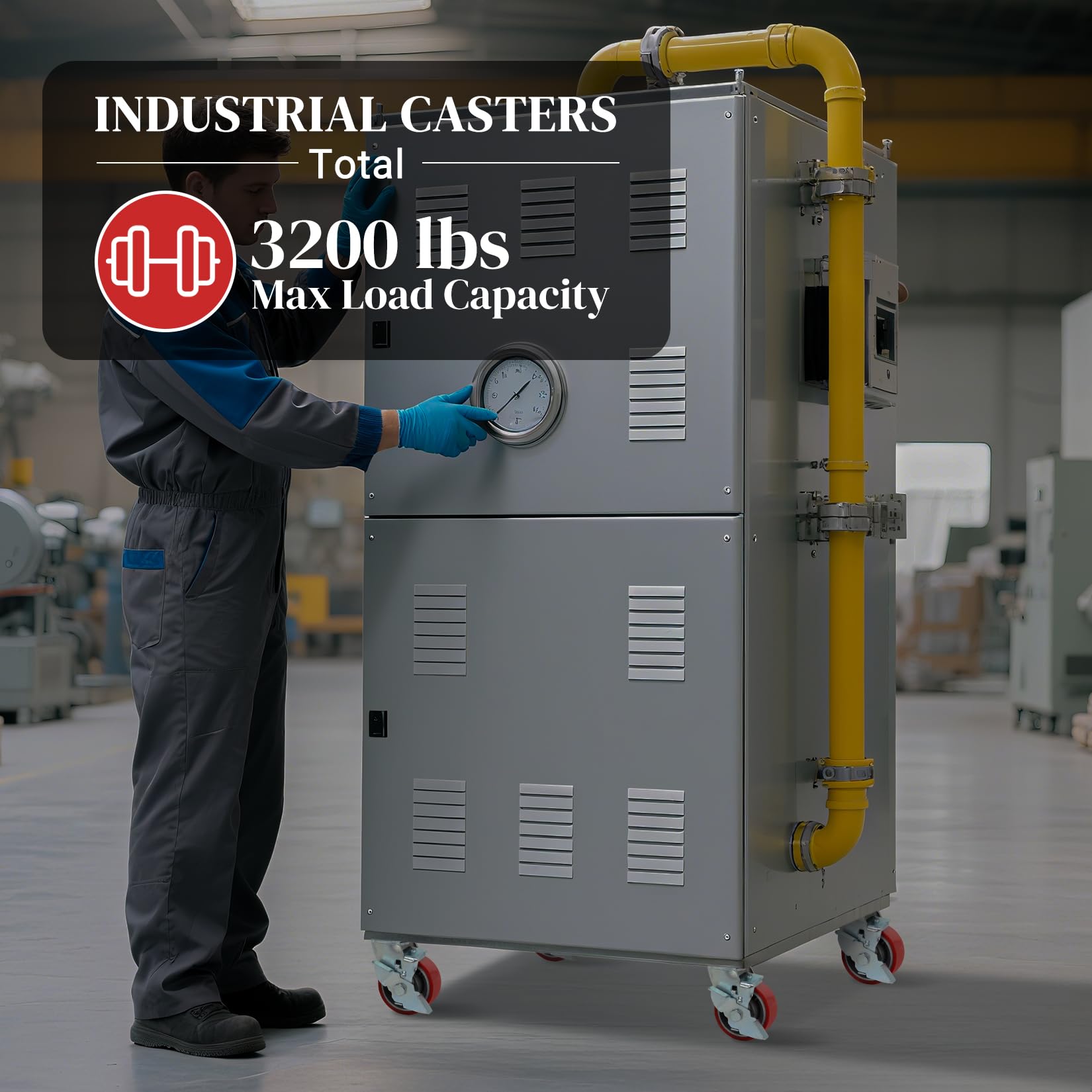 4-Zoll-Industrierollen, Schwerlastrollen mit Bremse 3200 lbs, Polyurethanrollen, 4er-Set mit Stahlnabenplatte, Rollen für Plattformwagen, Werkbänke, Wagen (4 Bremsen)