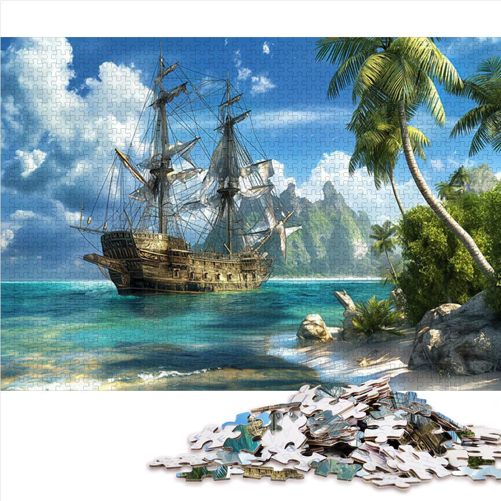 Schweres Puzzle für Erwachsene, 2000 Teile Piratenschiff in der Karibik Aus Karton ab 14 Jahren Lernspiel Verbesserung der Liebe zwischen Paaren。Größe：70x100cm/27.5x39.3Zoll
