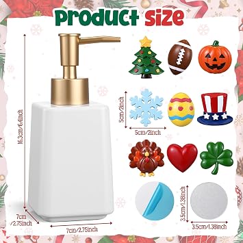 Gejoy Seasonal Soap Dispenser Patriotic 4th of July Magnetic Interchangeable Set - Ceramic Hand Soap Dispenser with 9 Seasonal Resin Ornaments & Magnetic Pads-Festive Bathroom & Kitchen Dec(Gold)