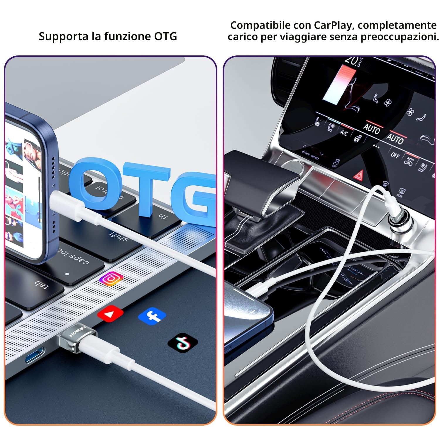 Adattatore da USB a USB C 2 pezzi PD 27W 66W Ricarica Rapida Trasmissione Dati 480Mbps Type C Femmina a USB 2.0 Maschio Grigio