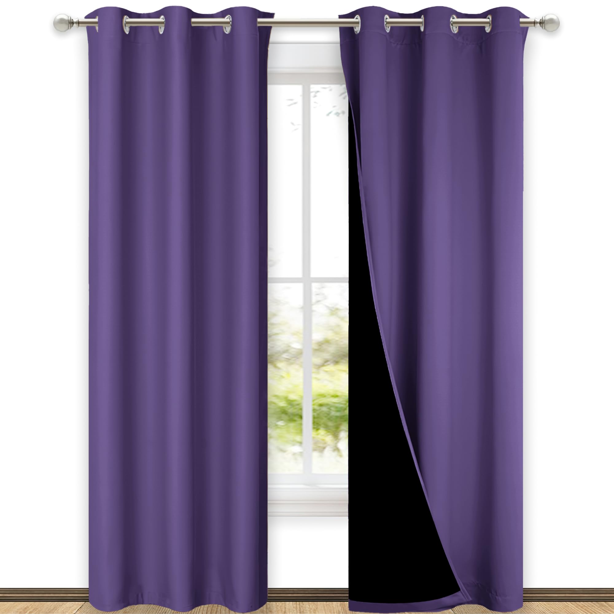 NICETOWN Blackout Curtains 80 inches Long, Full Light Blocking Drapes with Black Liner for Nursery, Thermal Insulated Draperies for Hall, Villa (Lilac Purple, 2 Pieces, 42" Wide Each Panel)