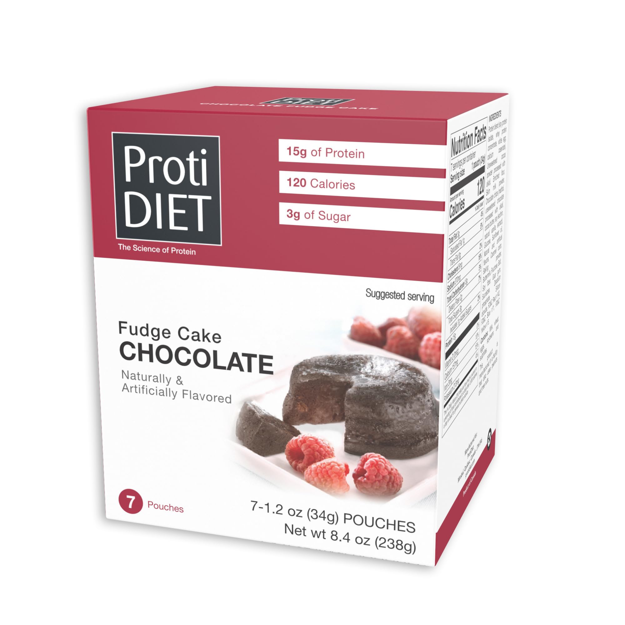 ProtiDIETProtein Chocolate Fudge Cake - 15g Protein - Low Fat High Protein Snacks for Adults - Quick and Easy-to-Prepare Healthy Protein Snack - 7 Cake Mix Pouches Per Box