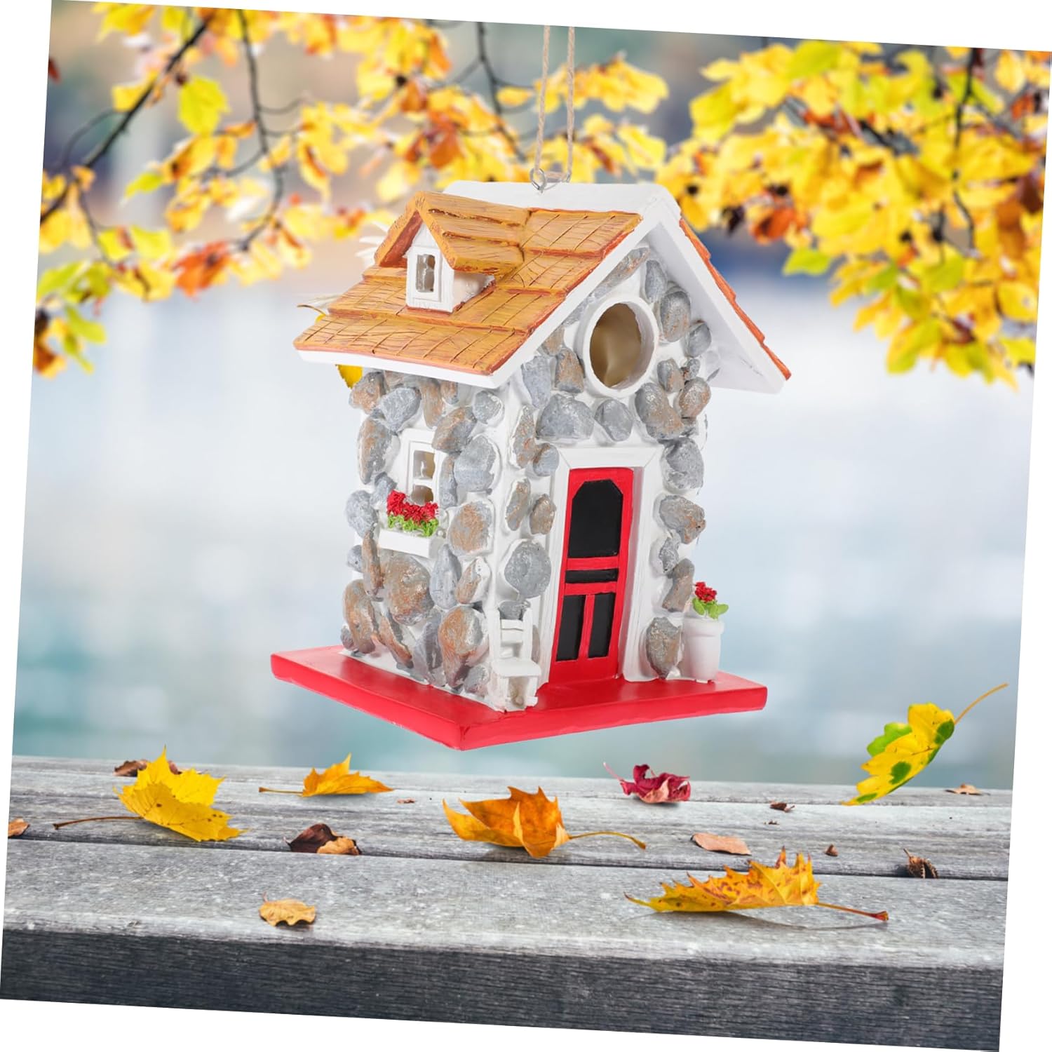 Garneck Resin Bird Nest Large Stone Birdhouse Garden Decor Outside Bird House Easy to Hang