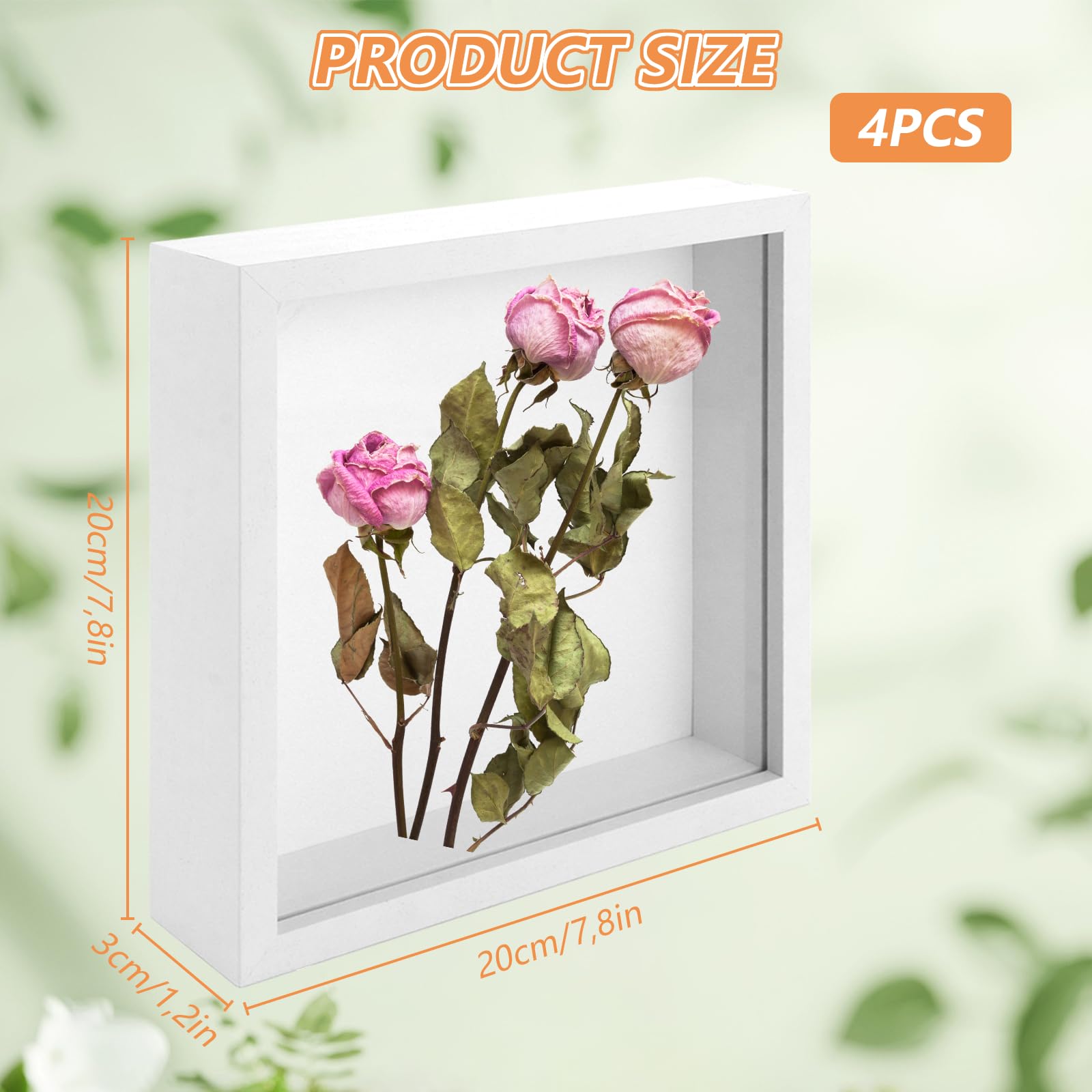 APACALI Lot de 4 cadres photo 3D à remplir - 20 x 20 cm - Blanc - Cadre profond pour objets - Cadre 3D avec verre transparent - Pour mur décoratif