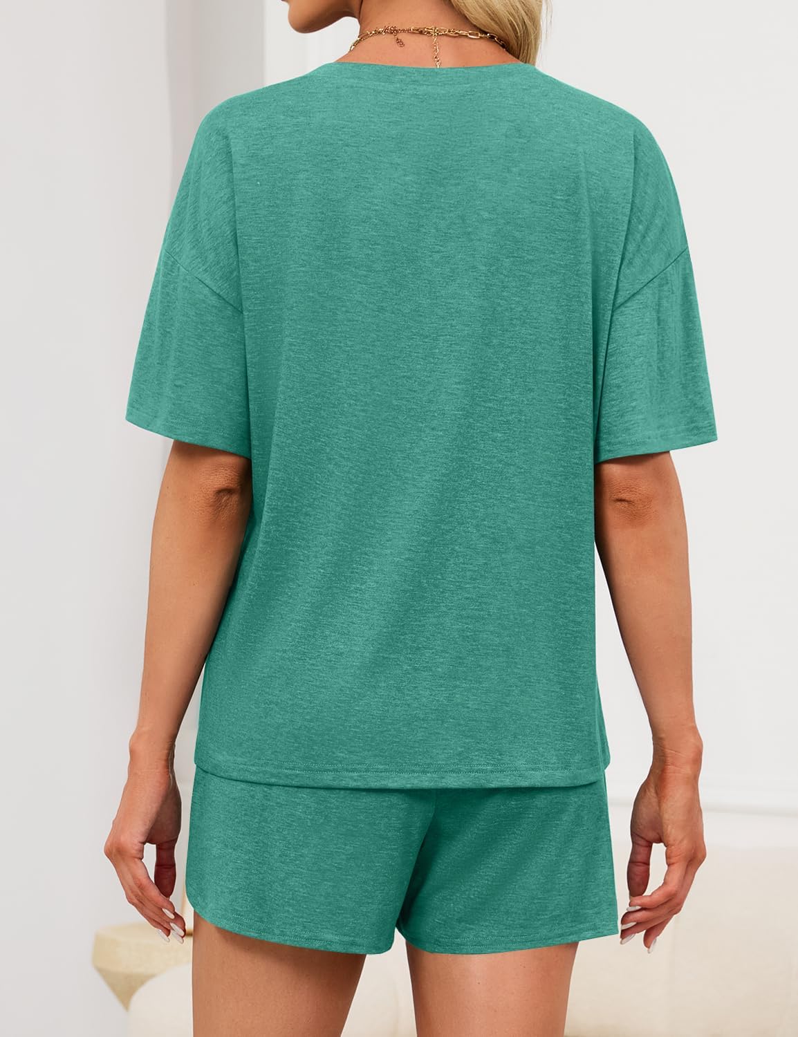 JUSTFASHIONNOW Womens Pajama Sets Shorts Striped Print Two Piece Lounge Sets Crew Neck Sleepwear Split Shorts Set Soft Pjs - Image 5