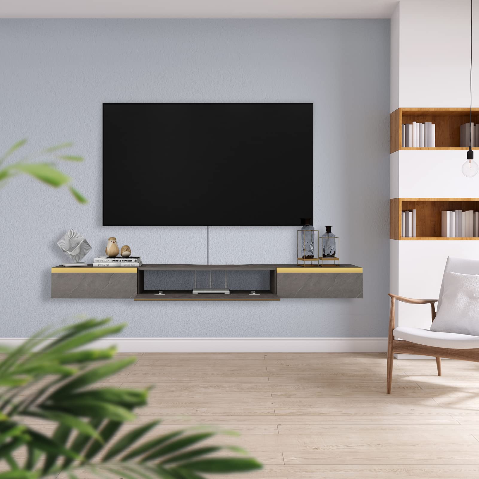 HAJDUK FURNITURE Nero Lucido Mobile TV Sospeso 90 cm Supporto tv Parete Attrezzata Soggiorno Moderno Pannello Porta TV per Camera Salotto Ingresso Moderna Armadio a Muro Credenza