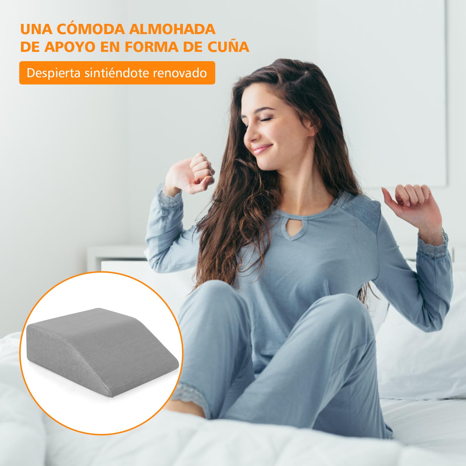 COSTWAY Cojín para Elevar Las Piernas, Almohada de cuña con 4 cm de Memoría de Forma, Revestimiento Transpirable Desmontable, Cuña en Espuma Aliviar Dolores en Las Piernas Caderas Rodillas (Gris)