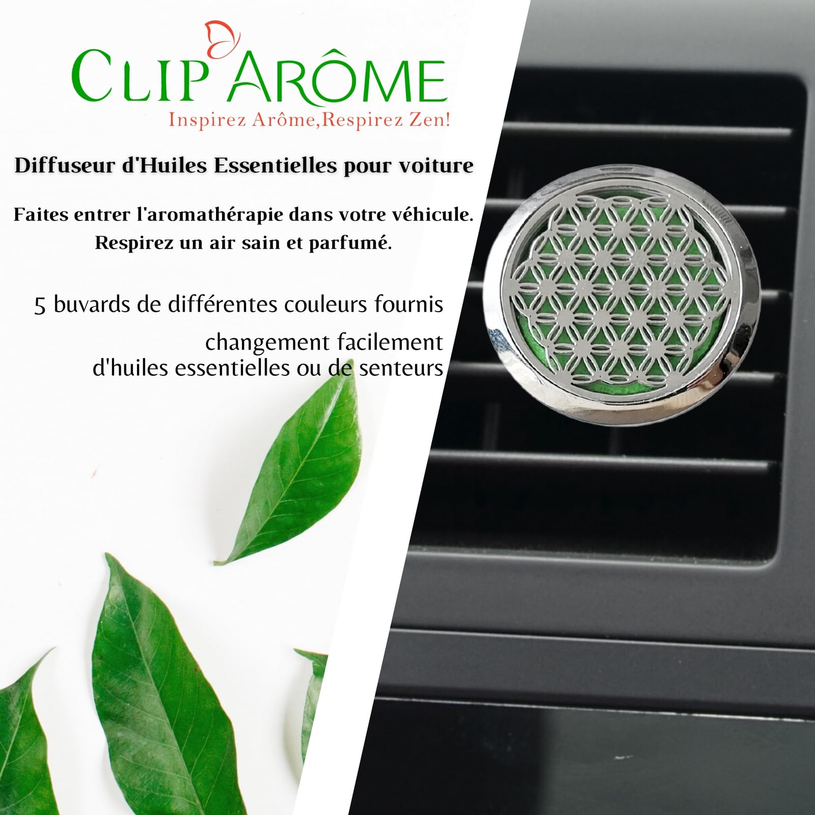Zen'Arôme Diffusore Per Auto In Acciaio Inox A Forma Di Fiore Della Vita, Con 5 Boccioli, 3 Cm