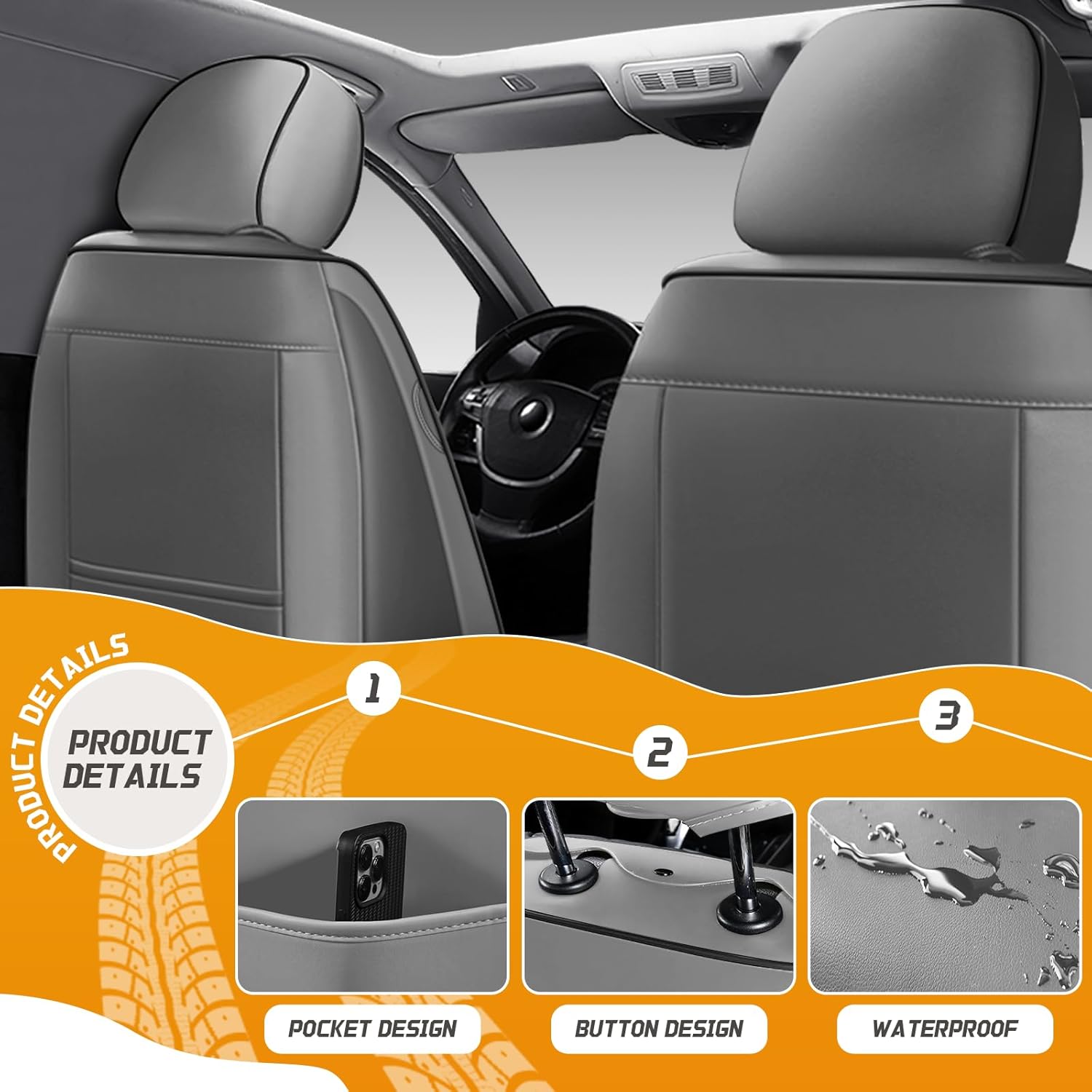 Car Seat Covers Fit for Toyota Camry 2007-2025, Full Coverage Customized Seat Covers, Premium Leather Waterproof Easy to Install(Gray&Black/Standard 2 Seats)