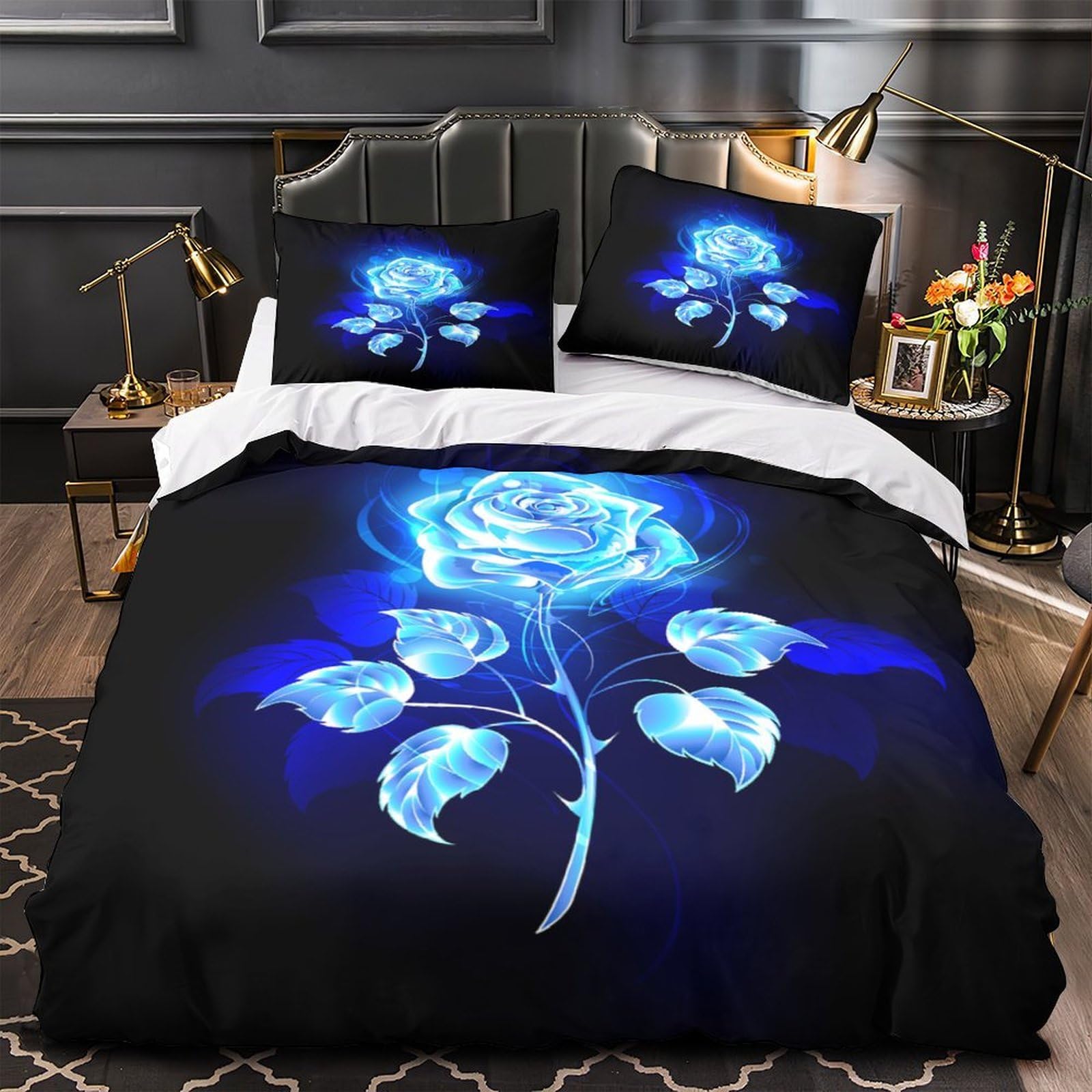 Parure de lit loup aux yeux bleus King 220x240cm impression luxe