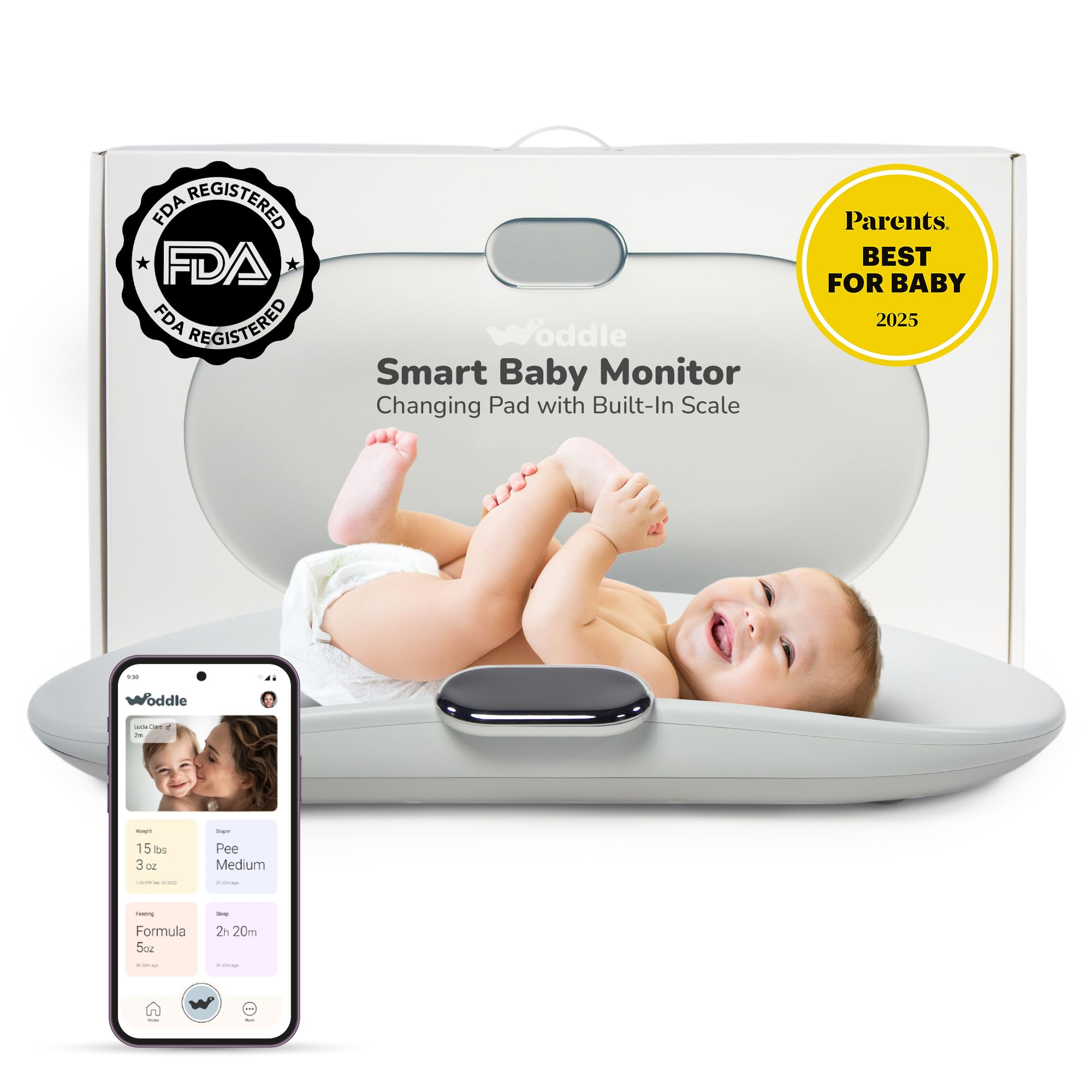 Woddle Multifunctional Smart Baby Changing Pad with Medical Grade Scale for Critical Weight Monitoring + AI App, Noise Machine, Warmer, Night Light,