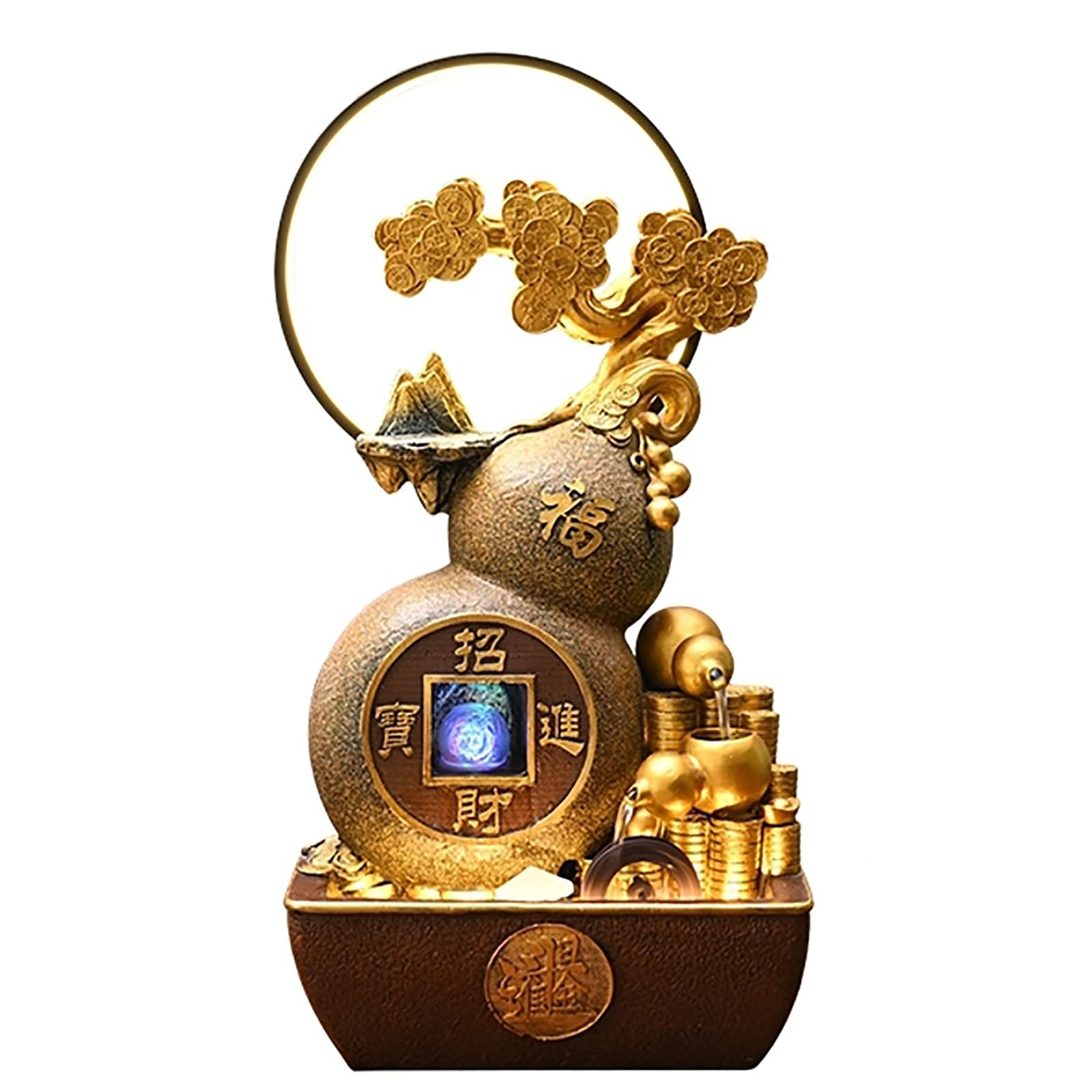 Fontaine à Eau Feng Shui avec Arbre à Monnaie et Roue à Eau – Élégante Fontaine Interieur pour Salon, Bureau et Cadeau