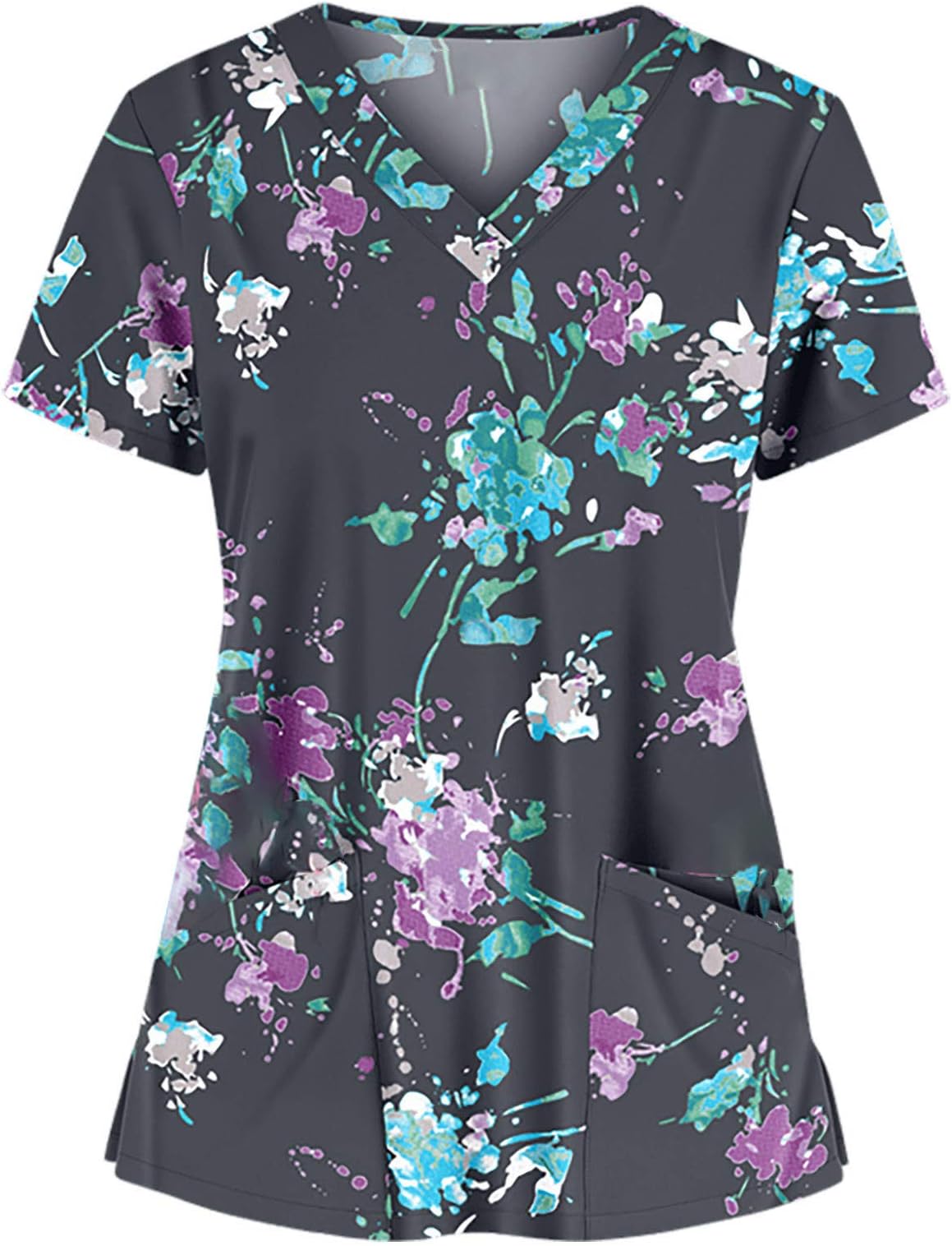 GoGreen Sprouter Women Scrub_Tops Printed Carer Top Short Sleeve Working Top Dark Gray 3X-Large