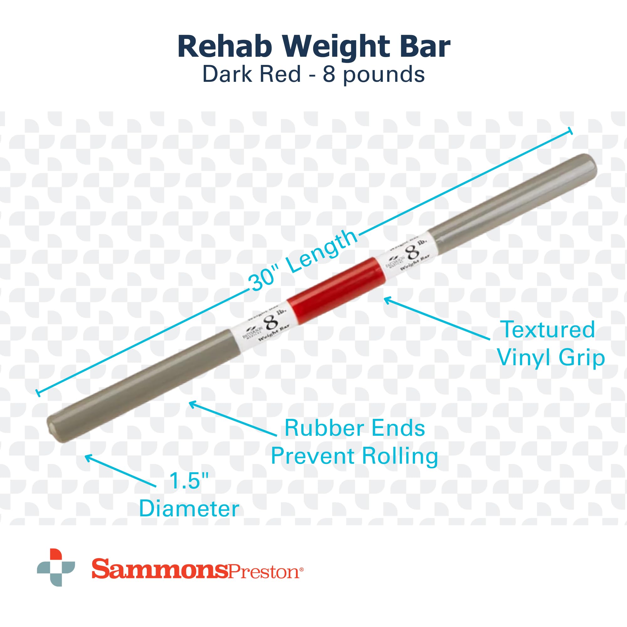 Sammons Preston Rehab Weight Bars, Therapy Rehabilitation and Exercise Equipment for Men, Women, Elderly, Color Coded Medical Recovery Aid for Patient Home and Clinical Use, 8 Pounds, Dark Red — Amazon image 2