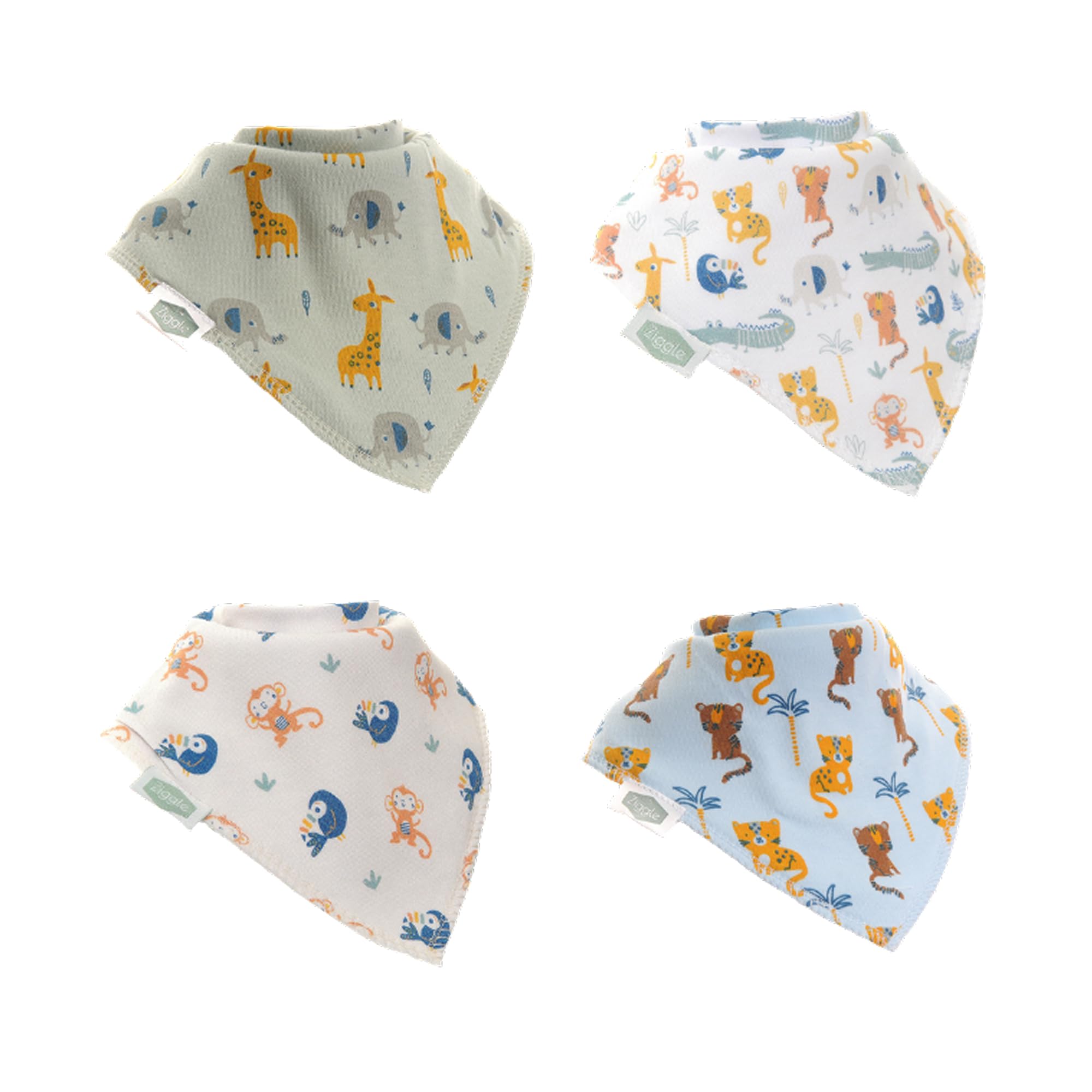 Ziggle - Bandana Dribble Bibs - Cotton Front Baby Bibs Newborn to 24 Months - Newborn Gifts - Baby Bibs For Comfortable Kids - Savanna Animals