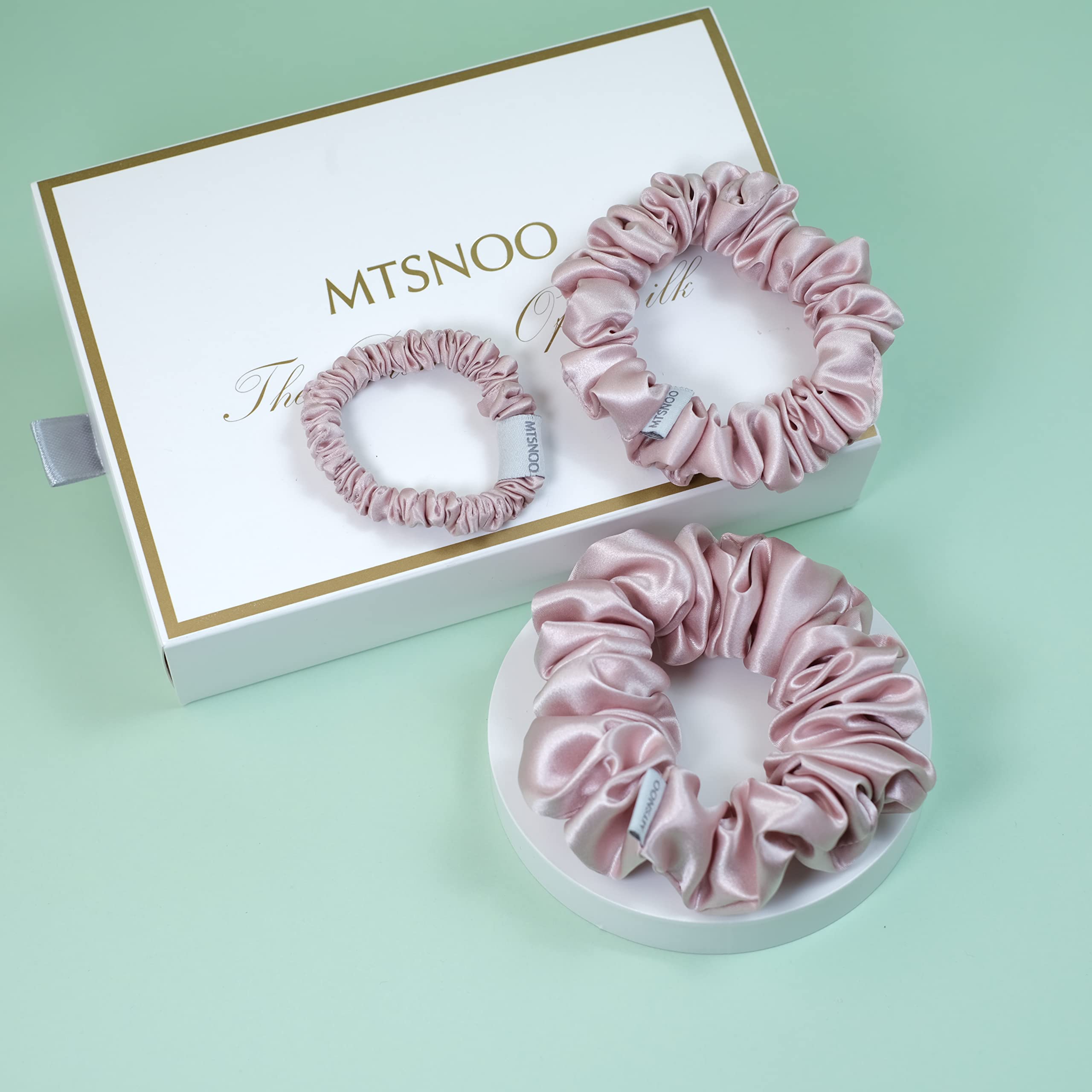 MTSNOO Coleteros de seda de morera para cabello rizado, 100 % seda pura de 22 momme, banda elástica, paquete de 3 lazos para el cabello para mujeres y niñas