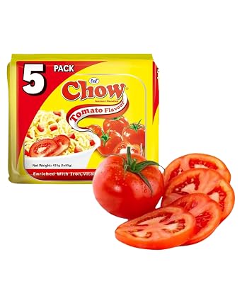 Chow Instant 2 Minute Noodles - TOMATO Flavor with Seasonings Pack of 5 Packs x 85g So Delicious Meal ... HALAL