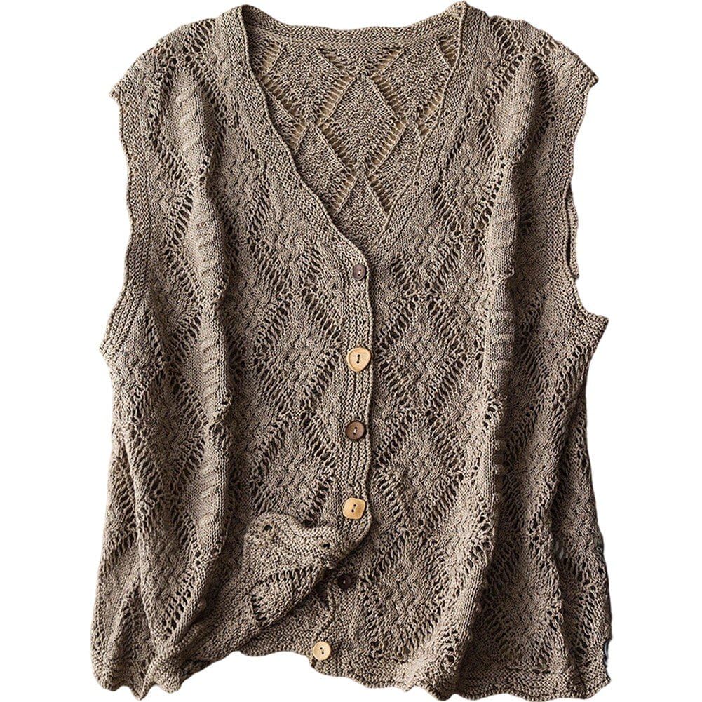 Chaleco de crochet sin mangas holgado para evitar el calor con estilo