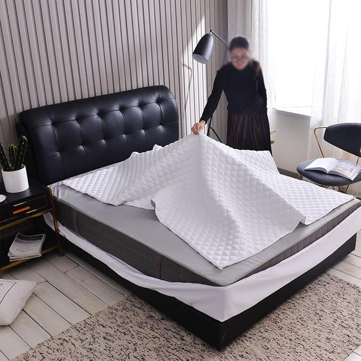 Solid Mattress Protector with Fitted Sheet and Removable Zip on Six Sides All Inclusive (Colour: C Size: 180 x 200 x 10 cm 1 Piece) (F 150 x 200 x 20 cm 1 Piece)