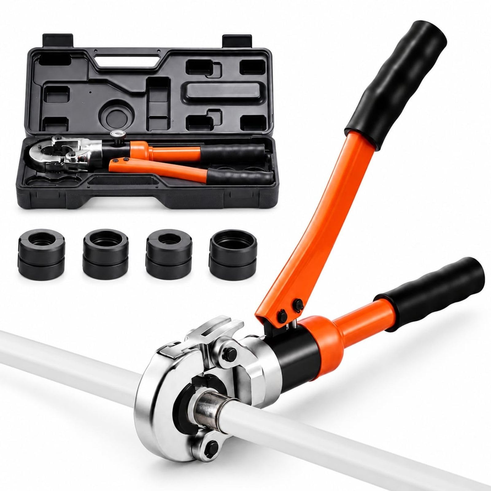 Hydraulische Presszange für PEX Aluminium Kunststoffrohre mit wechselbaren Backen und Tragekoffer für Sanitärinstallation