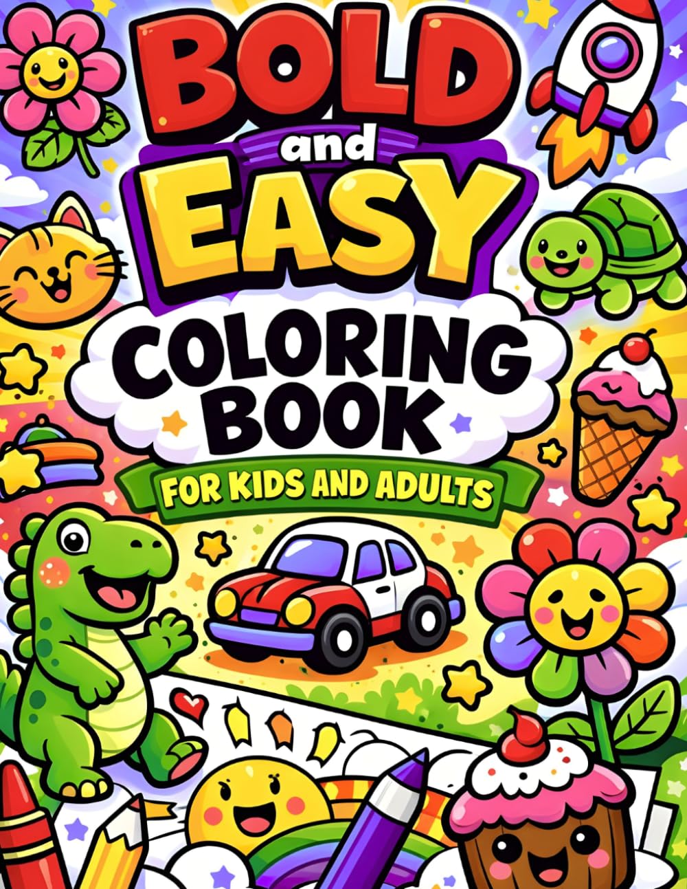 Bold and easy coloring book for kids and adults