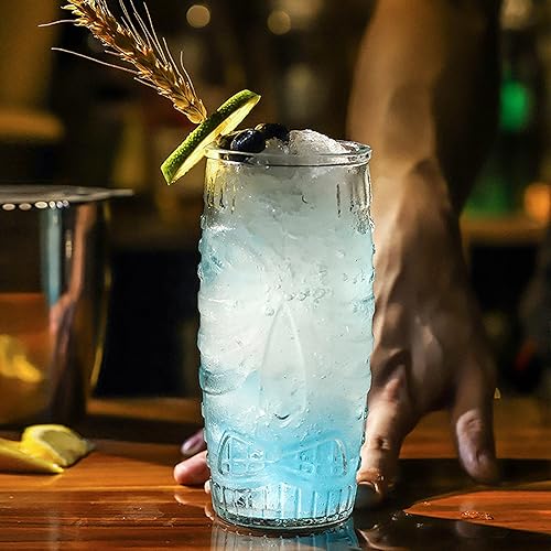 Miniatura 5 de Cedilis Paquete de 6 vasos Tiki Tiki de 20 onzas, vaso Tiki de doble vidrio antiguo de estilo hawaiano, perfecto para Mai Tai, cócteles zombies
