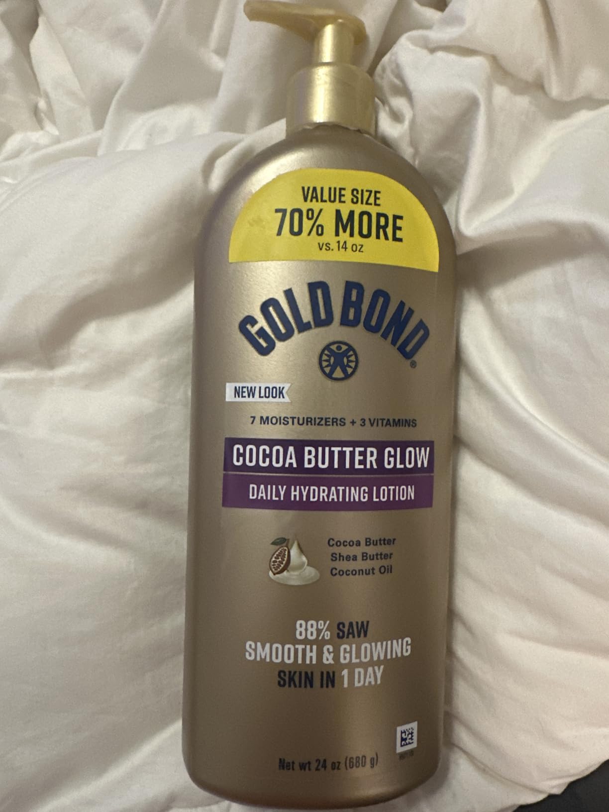 Gold Bond Cocoa Butter Glow Daily Hydrating Lotion with Cocoa Shea Butter & Coconut Oil, Exfoliating and Moisturizing Lotion for Dry Skin, 24 oz