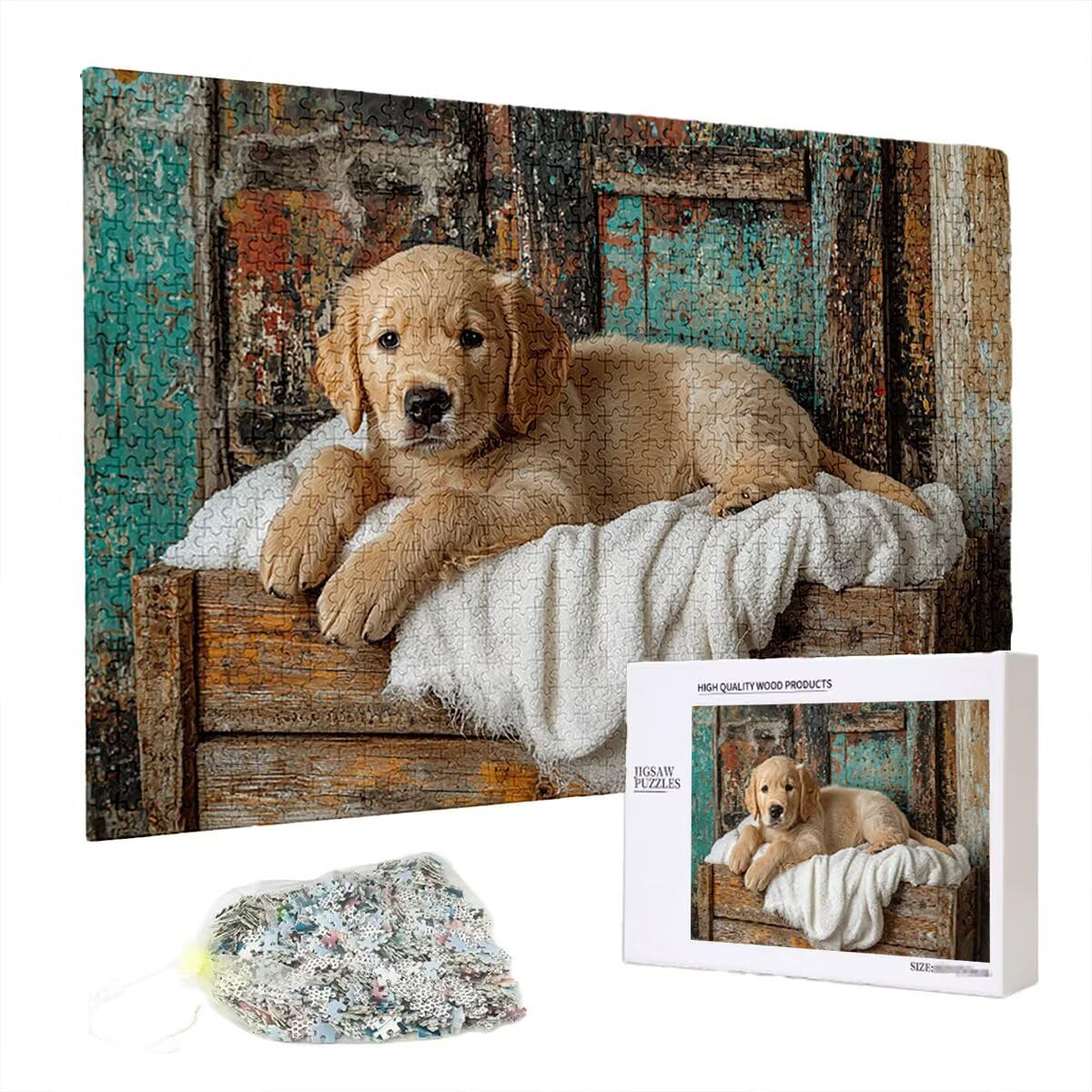 Puzzle 2000 sztuk dla dorosłych pies drewniane puzzle dla dorosłych, trudne drewniane łamigłówki, rodzinne gry edukacyjne, łamigłówki z pudełkiem na prezent do dekoracji domu, prezent dla kobiet, S-80