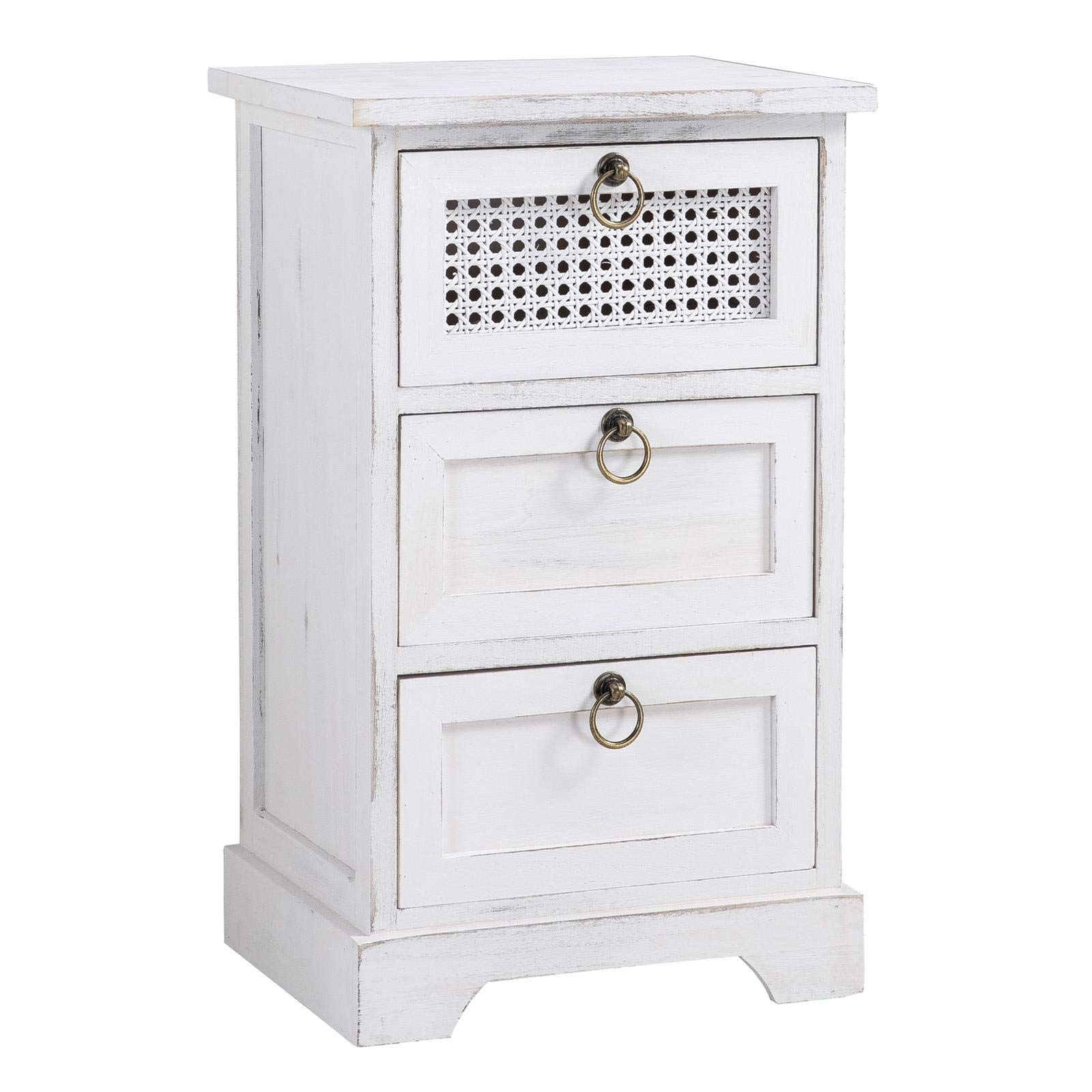 CARO-Möbel Nachttisch IRMA Nachtschrank für Boxspringbett Nachtkonsole mit 3 Schubladen weiß Vintage Design