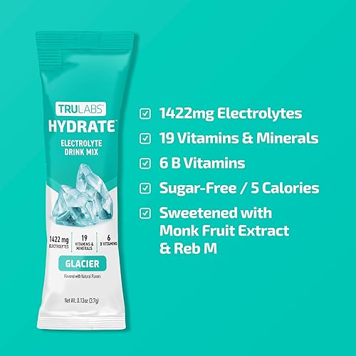 Miniatura 2 de TRULABS Hidrata - Glaciar. Paquetes de hidratación de electrolitos sin azúcar. Cada porción contiene 1422 mg de electrolitos y 19 vitaminas y