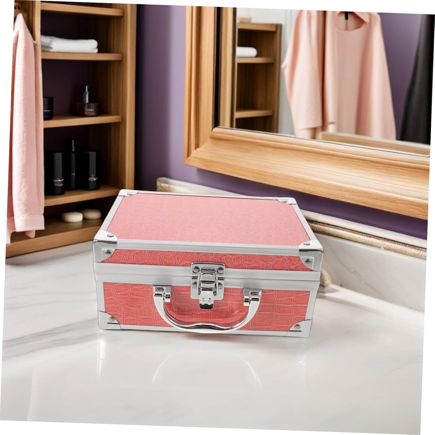 Kisangel Bright Orange Metal Makeup Train Case with Built-in Mirror