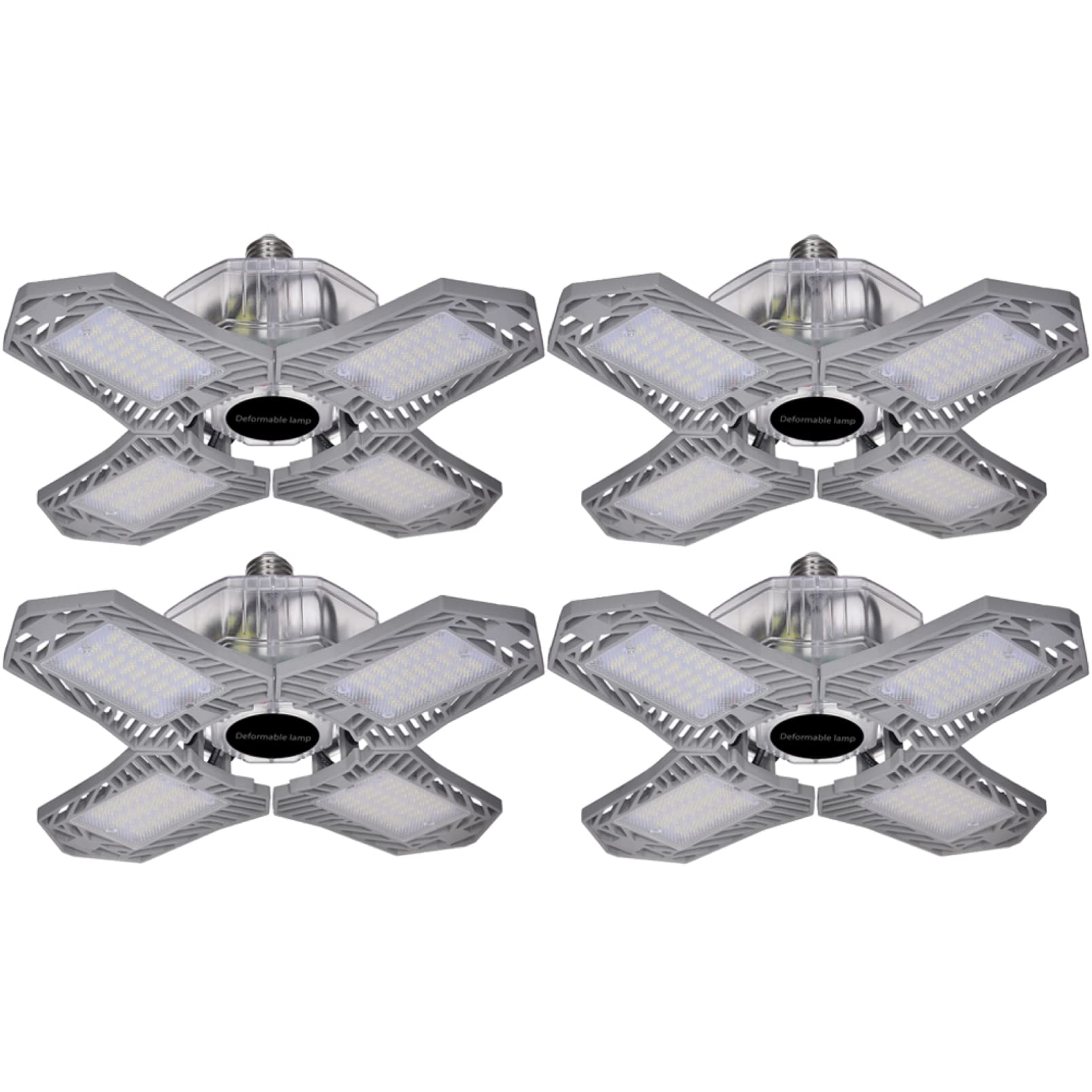 150W Garage Lamp Deformable, Retractable 4 Leaf Ceiling Light Fixtures E26/E27, 15000Lm 6500K Cold White Workshop Lights for Factory Parking Warehouse Basement Workbench Workshop, 4 Pack