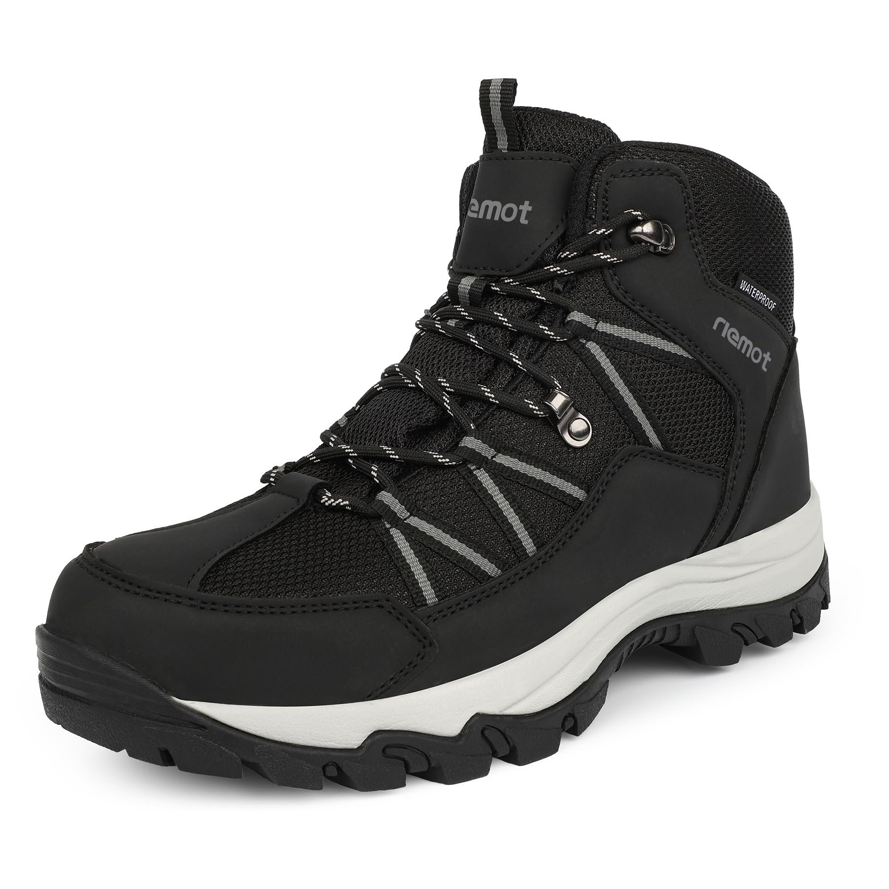 riemot Women's Walking Boots, Lightweight Hiking Footwear with Water-Resistant Upper, Rubber Grip Sole, Breathable Lace-Up Outdoor Shoes for Walking, Hiking and Travel, Black, UK 4