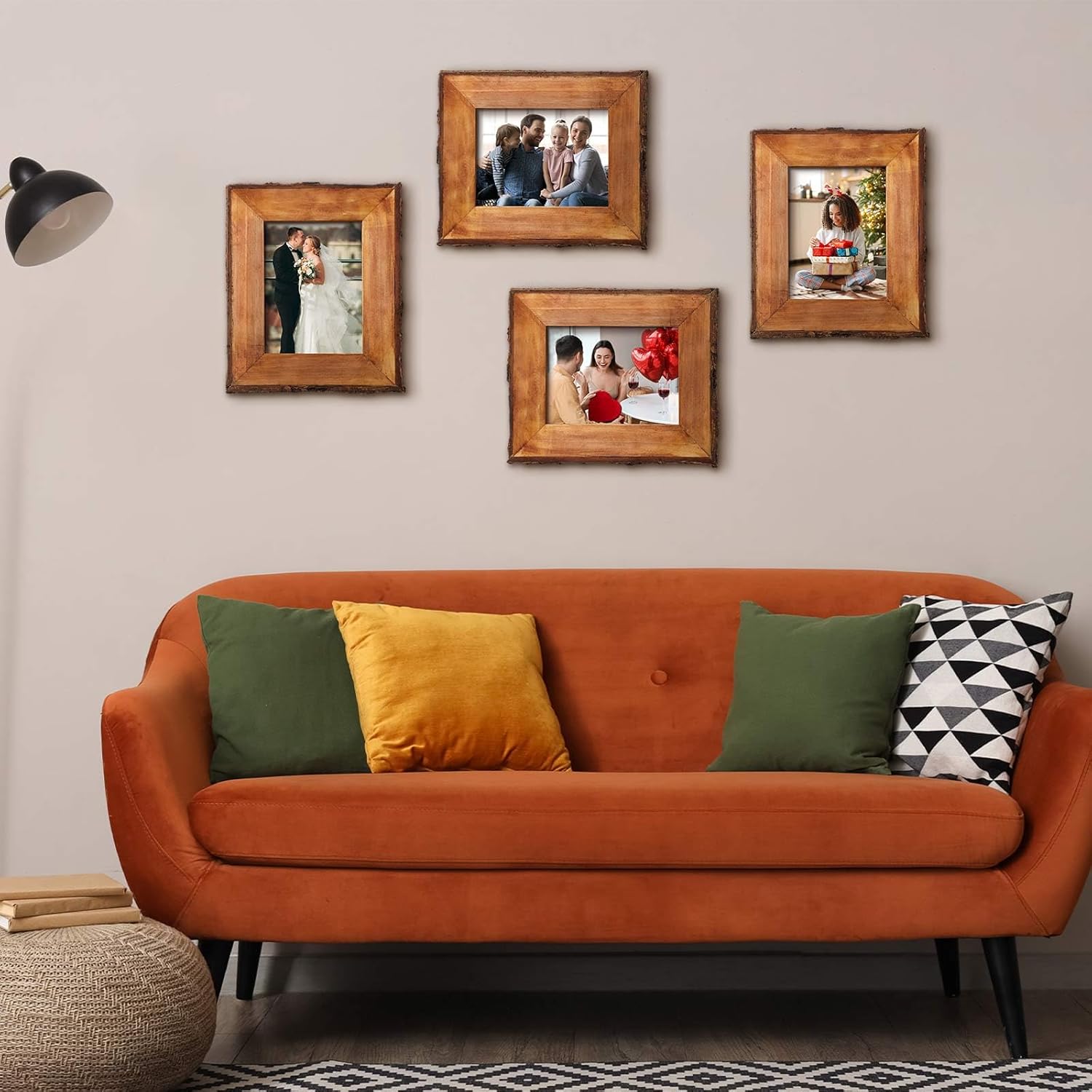 Pinkunn 4 Pack 5x7 Live Edge Picture Frame, Rustic Brown Wood Photo Frames Farmhouse Decor for Tabletop or Wall Display, Natural Brown