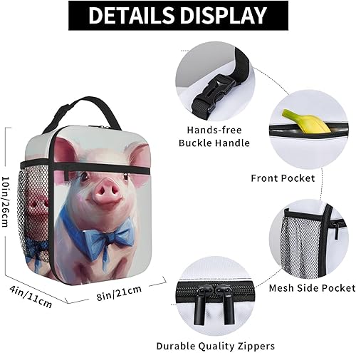 Miniatura 6 de OOZ Lonchera reutilizable a prueba de fugas para el trabajo, oficina, picnic o viajes, lindo cerdo con corbata de lazo azul, rosa